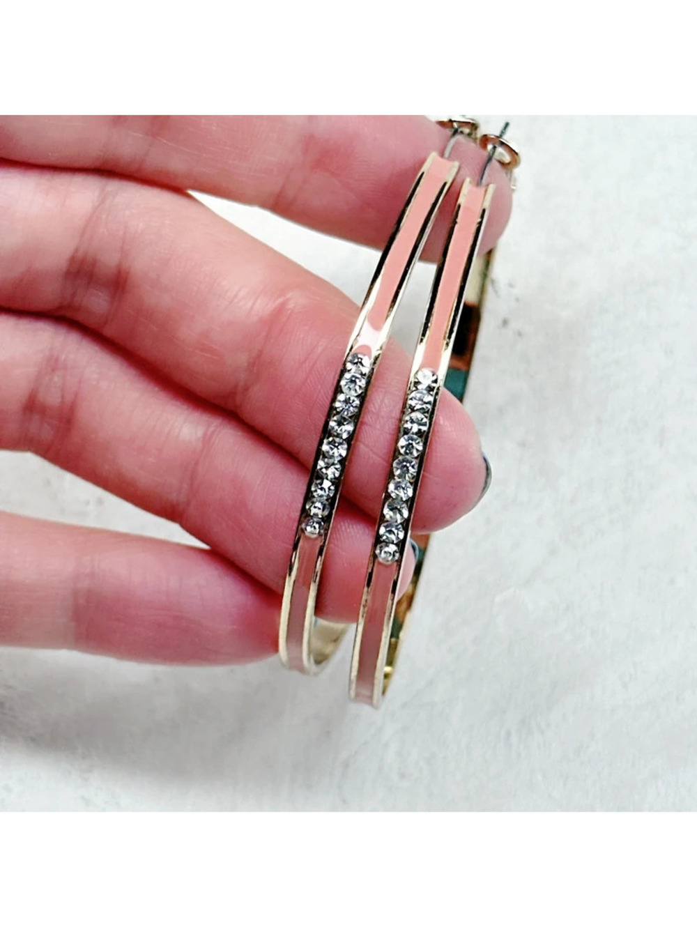 856mc. Peach Bronze Hoop Enamel Earrings